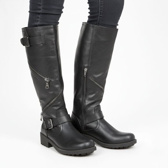 Mossimo Supply Co. Black Vegan Faux Leather Moto Biker Boots  Knee High Zippers - Picture 1 of 15